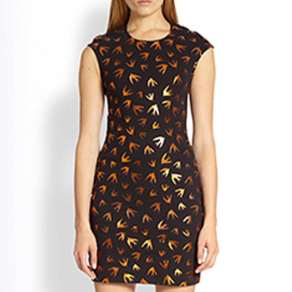 McQ Alexander McQueen Metallic Swallow Print Dress